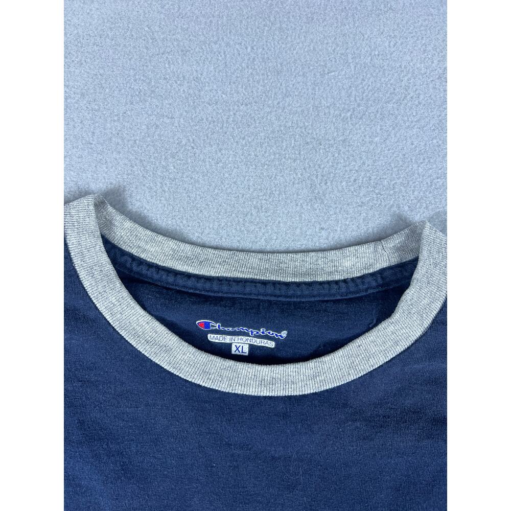 Champion T-Shirt Mens XL Blue Short Sleeve Crew Neck Logo Embroidered Ringer Tee - Picture 3 of 6
